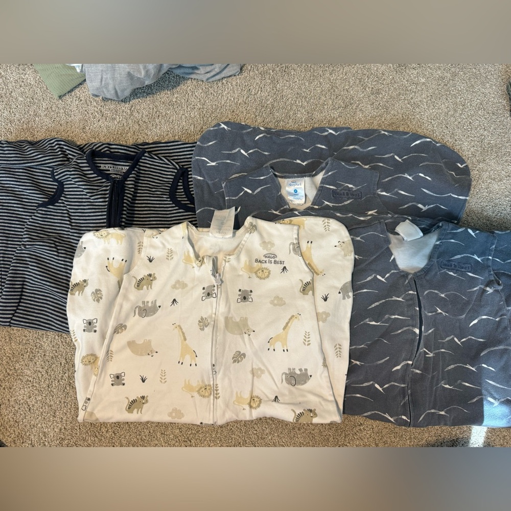 6-12 Month Sleep Sacks - 1 Burts Bees and 3 Halo brand